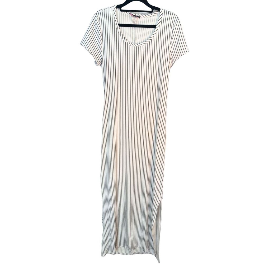Discreet Women's Striped Full Length Cap Sleeve Bodycon Dress Size Large